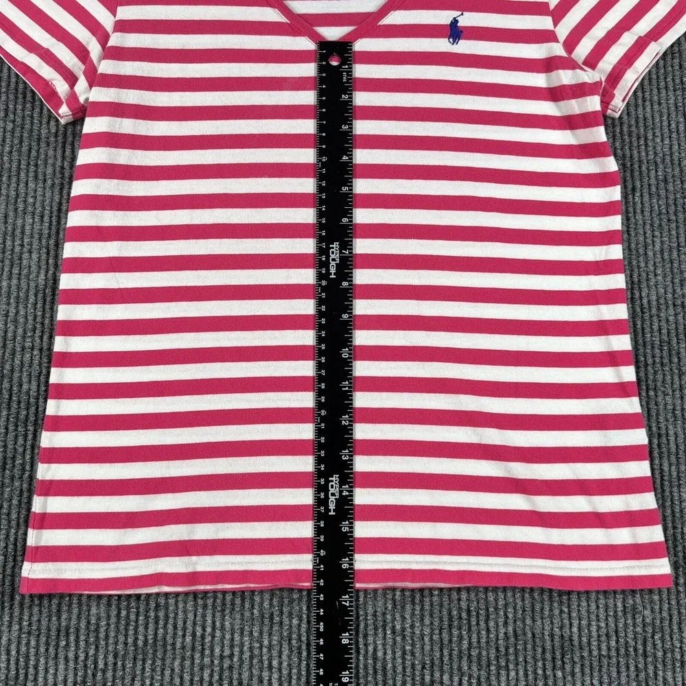 Ralph Lauren Shirt Youth Girls Large Pink Striped Short Sleeve Soft Cotton